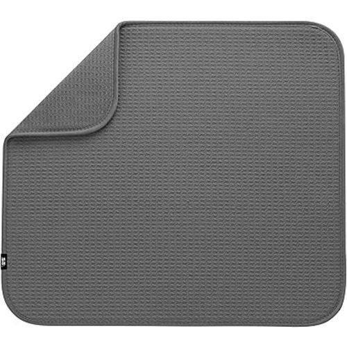 S&T INC. Dish Drying Mat, Highly Absorbent Microfiber Kitchen Counter Mat, Dish Drying Pad for Dishes, Utensils, Pots and Pans, Large 16" x 18", Charcoal