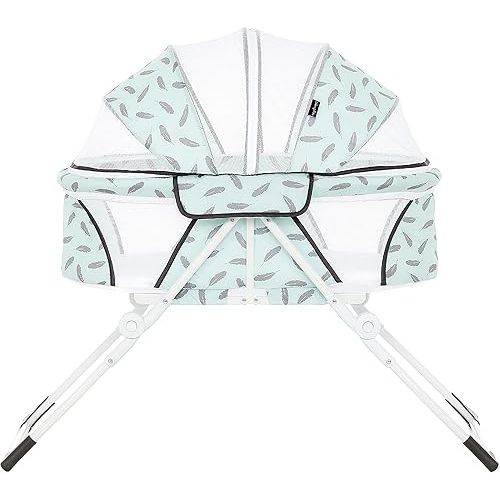 Dream On Me Karley Plus Baby Bassinet, Lightweight Compact Portable Bassinet, Easy and Quick Fold with Removable Double Canopy, Breathable Mesh Design, Ice Blue