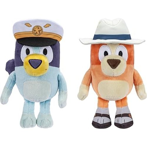Bluey Friends Plush, Exclusive 2pk Plush Toys Including Captain and Holiday Bingo, Detailed Soft Plush Made, 6.5-9 inch / 16-23 cm Tall