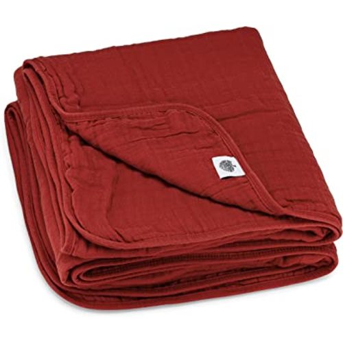 Parker Baby Co. Muslin Blanket - 100% Soft Cotton Baby Quilt and Kids Reversible Blanket - Crib, Stroller, Tummy-Time Blanket - Unisex, Gender Neutral - Crimson