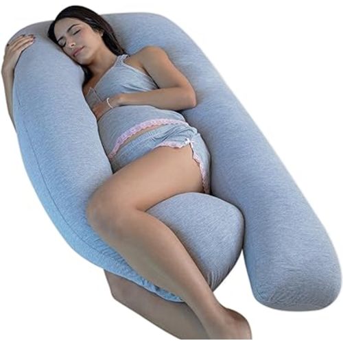 Pharmedoc Pregnancy Pillows, U-Shape Full Body Pillow - Solid – Removable Jersey Cover - Grey – Pregnancy Pillows for Sleeping – Body Pillows for Adults, Maternity Pillow and Pregnancy Must Haves