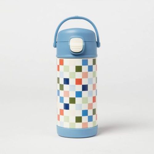 Kids' 12oz Flowers Stainless Steel Portable Drinkware Blue - Pillowfort™: Kids Water Bottle, Straw Tumbler, Hand Wash