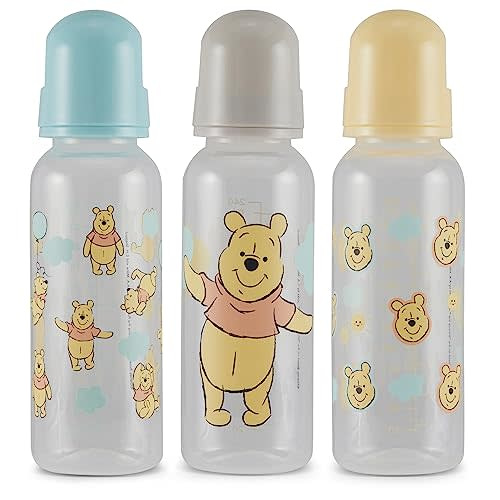 Baby Bottles 9 oz for Boys and Girls| Set of 3 Disney "Winnie The Pooh Pose" Infant Bottles for Newborns and All Babies | BPA-Free Plastic Baby Bottle for Baby Shower