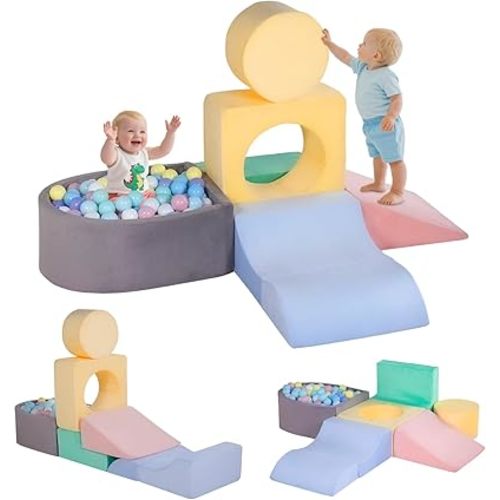 Climbing Toys for Toddlers 1-3, Foam Climb Blocks for Baby，6-Piece Baby Climbing Crawling Toys Soft Foam Blocks Activity Play Set (Balls not Included)