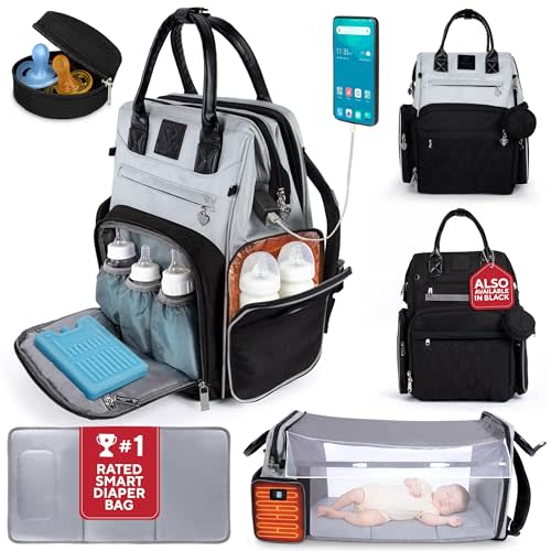 Award-Winning Baby Diaper Bag Backpack with Changing Station –Large Multifunction Waterproof Diaper Bag, Warm Bottle Pockets, Travel Baby Organizer Mom & Dad, Baby Essentials Must Have, Newborn Gift