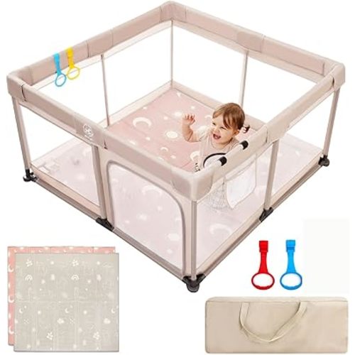 Baby Playpen with mat, 50 * 50 in Playpen for Babies and Toddlers, Play Pen for Kids, Play Pens for Babies and Toddlers for Apartment, Indoors Play Yard with Soft Breathable Mesh