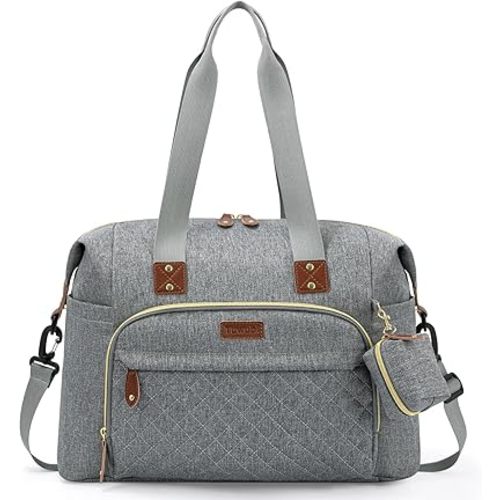 Tuwubi Diaper Bag Tote,Diaper Bag backpack with Pacifier Case Large Travel Diaper Tote for Mom and Dad Multifunction Large Baby Bag - Light Grey