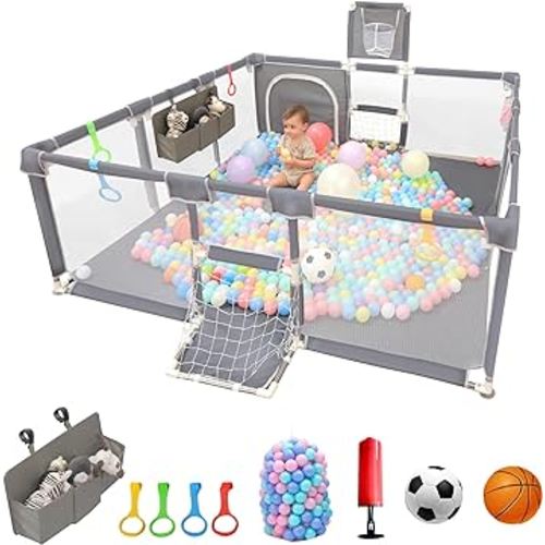 Baby Playpen,73"X71" Playpen for Babies and Toddlers,Baby Fence Play Area,Safety Indoor&Outdoor Large Playpen with Ocean Balls