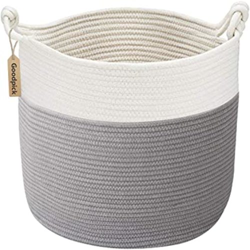 Goodpick Toy Storage Basket, Baby Laundry Basket 15 x 14.2 Inches, Small Laundry Basket for Clothes, Nursery Basket for Toys, Soft Woven Basket for Storage, Grey