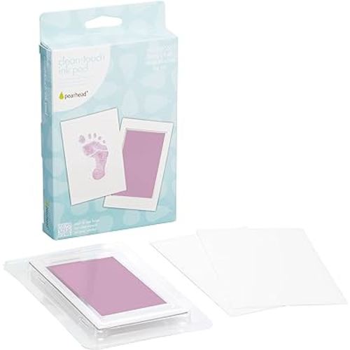 Pearhead Newborn Baby Handprint Or Footprint Clean-Touch Ink Pad Kit, No Mess Baby Safe Print Kit, Newborn Keepsake, 2 Impression Cards, Small Size, Pink
