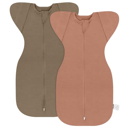 MEXXI Swaddle Baby Sleep Sack with Arms Up, 2 Pack Baby Transitional Swaddle with Double Zipper,0.5 TOG, 8-13 lbs, S