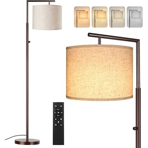 ROTTOGOON Dimmable Floor Lamp with Remote Control, 4-Color Temperature Modern Standing Lamp, Tall Pole Floor Lamp for Living Room, Bedroom, Study Room, Office, LED Bulb Included, 9W, Brown
