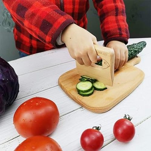Wooden Kids Knife for Cooking and Safe Cutting Veggies Fruits, Cute Fish Shape Kids Kitchen Tools, Christmas Gifts for kids, 2-5 Years Old Applicable