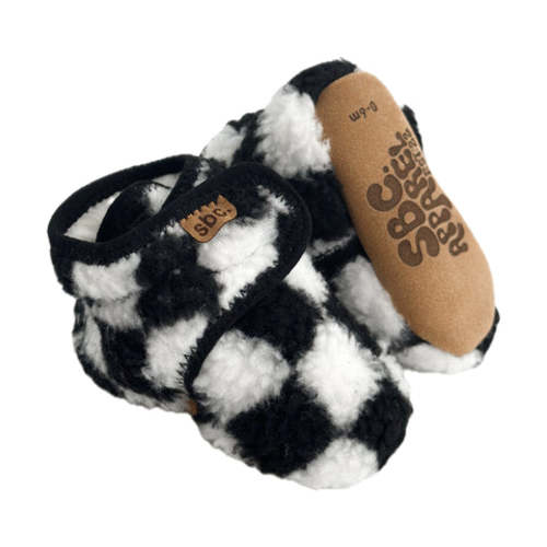 The Newborn Sherpa Bootie — Black + White Checkered – Rebel Bro