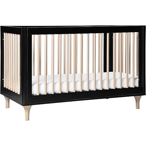 Babyletto Lolly 3-in-1 Convertible Crib with Toddler Bed Conversion Kit in Black and Washed Natural, Greenguard Gold Certified