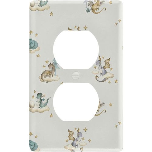 Pfrewn Dragon Baby Watercolor Receptacle Outlet Cover Wall Plate Switch Plates Size 1 Gang 2.9" X 4.6" Kitchen Living Room Bedroom Bathroom Decor