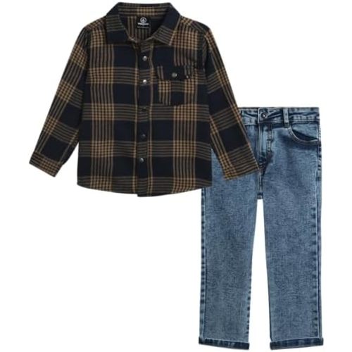 Volcom Toddler Infant Boys Pants Set - 2 Piece Brushed Flannel Shirt and Slim Fit Woven Denim for Little Boys (Sizes: 12M-7)