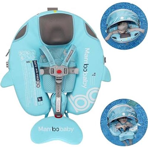 Mambobaby Floats with Canopy &Tail, Non-Inflatable Baby Float for Pool Add Tail Avoid Flip Swim Trainer Baby Floats for Toddler Boys Girls