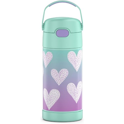 THERMOS FUNTAINER Water Bottle with Straw - 12 Ounce, Purple Hearts - Kids Stainless Steel Vacuum Insulated Water Bottle with Lid