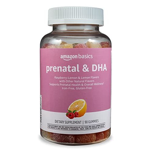 Amazon Basics Prenatal & DHA Gummy, Rasberry & Lemon Flavor, 90 Count (Previously Solimo)