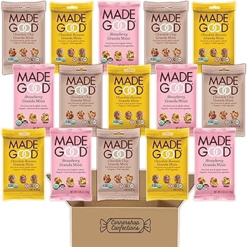 MadeGood Granola Minis 15 Pack Variety Pack - 3 Flavors Included - 5 Packs of Each Flavor - Chocolate Banana, Strawberry, Chocolate Chip - Tasty On-The-Go Snack in Cornershop Confections Pack