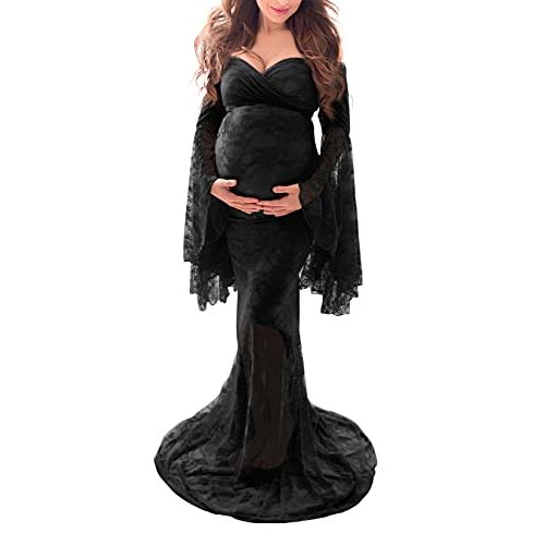 Saslax Off Shoulder Lace Maternity Dress for Photography Maxi Maternity Props Dresses for Photo Shoot Baby Shower