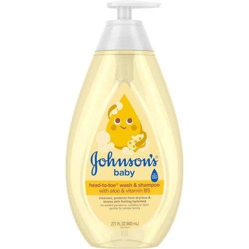 Johnson's Baby Head-To-Toe Baby Wash & Shampoo + Aloe & Vitamin B5, 2-in-1 Bath Wash Gently Cleanses Newborn's Delicate Skin & Hair, Hypoallergenic, No Added Parabens, Dyes & Sulfates, 27.1 fl. oz