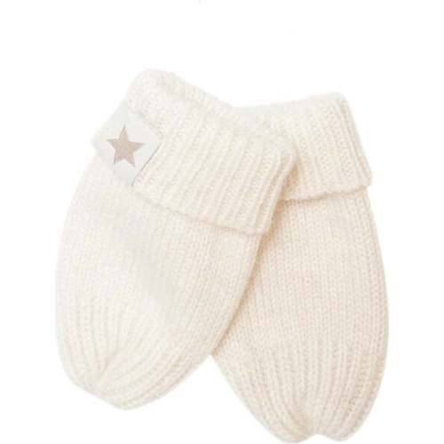 Babys Merino Wool Cashmere Knit Thumb-Less Mittens, Off White - HutteliHut | Maisonette
