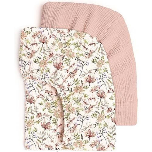 lulumoon Fitted Crib Sheets 2-Pack: Soft Muslin Cotton for Standard Crib - Boho Floral Print for Baby Girls Nursery Bedding & Gift
