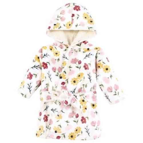 Hudson Baby Infant Girl Mink with Faux Fur Lining Pool and Beach Robe Cover-ups, Soft Painted Floral