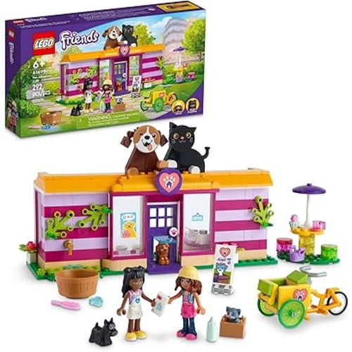 LEGO Friends Pet Adoption Café 41699 Building Toy - Collectible Animal Rescue Set with Olivia & Priyanka Mini-Dolls, Cat & Dog Figures, Creative Toys for Boys, Girls, and Kids Ages 6+