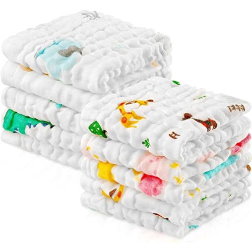 PPOGOO Baby Muslin Washcloths Natural Purified Cotton Baby Wipes Soft Newborn Baby Face Towel - Colors 10