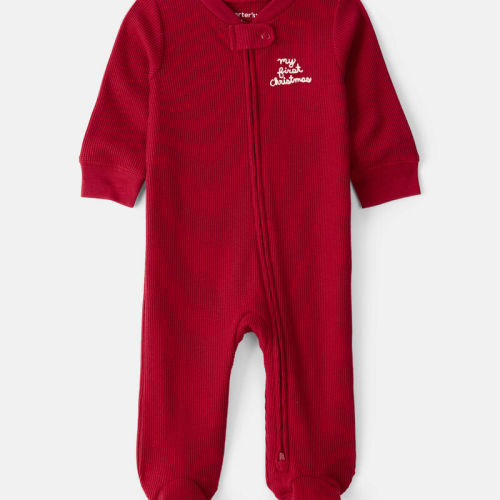 Red Baby My First Christmas Cotton Sleeper - Red | Carter’s Oshkosh Canada