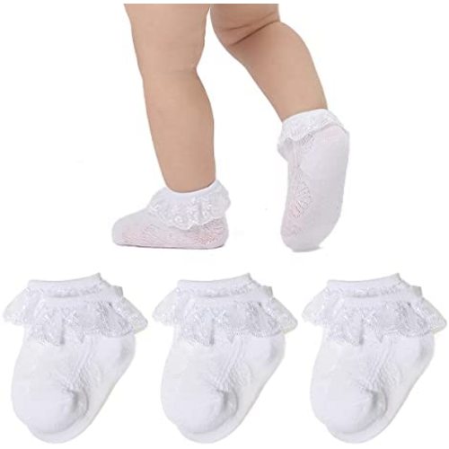 Marchare Baby Lace Socks 3/5/6 Pack Baby Girls' Ruffle Socks Eyelet Princess Cotton Socks 0-3/3-6/6-12/12-36 Months