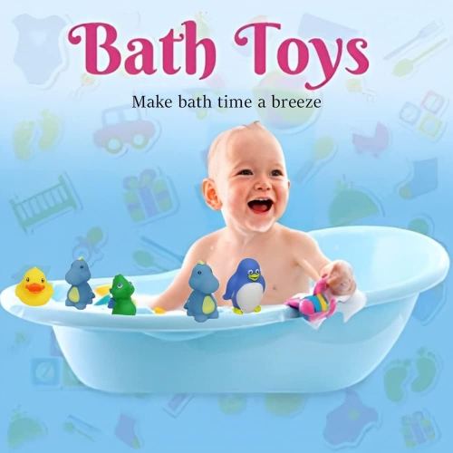 Dimple Set of 20 Floating Bath Toys with 20 Different Sea Animals, Vehicles and Shapes, Squirter Toys for Boys and Girls