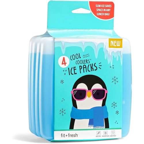 Cool Coolers by Fit & Fresh Slim Ice Packs, Quick Freeze, Space-Saving, Reusable Ice Packs for Lunch Boxes & Coolers