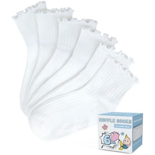 Simply Kids Toddler Ruffle Socks with Grips for Baby Girls (6 Pairs), 6 Months to 7 Years