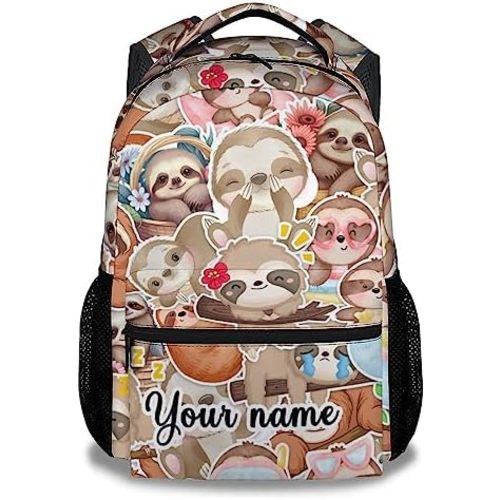 Personalized Sloth Backpack for Girls Boys, 16 Inch Backpacks for School, Cute, Adjustable Straps, Durable, Lightweight, Large Capacity Bookbag for Kids