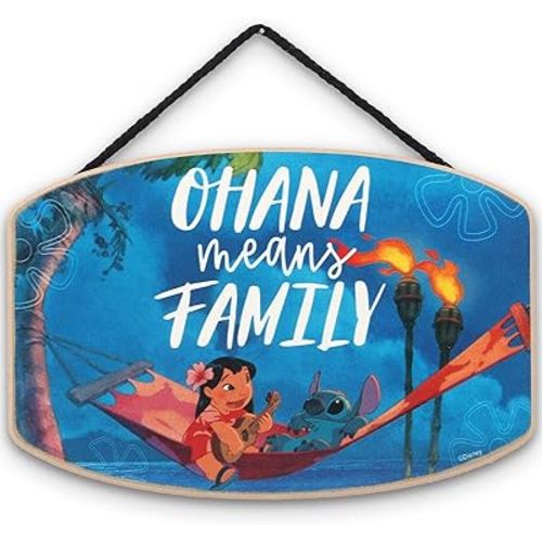 Disney Lilo and Stitch Ohana Means Family Hanging Wood Wall Decor - Cute Ohana Means Family Sign
