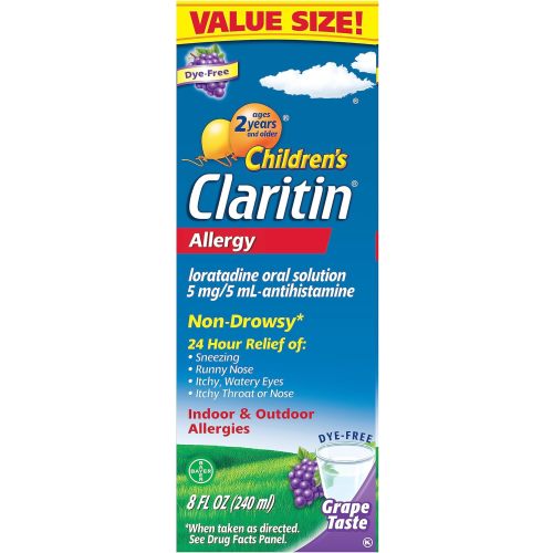 Claritin Children's 24 Hour Allergy Medicine for Kids, Non-Drowsy Allergy Relief, Loratadine Antihistamine, Grape Flavored Syrup, 8 oz