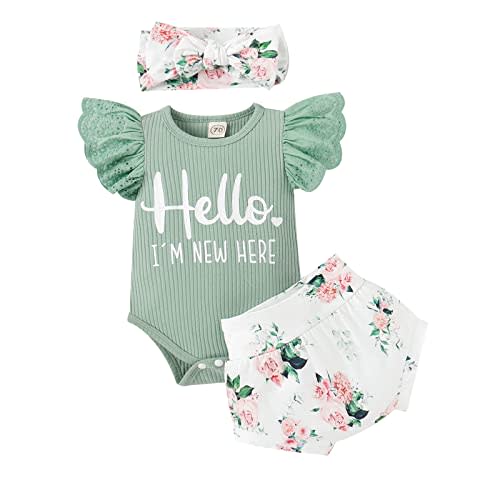 ZOELNIC Baby Girl Clothes, Newborn Summer Lace Ruffles Romper + Floral Shorts 3pcs Toddler Photoshoot 3pcs Outfits