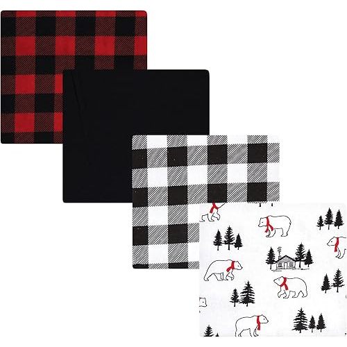 Hudson Baby Unisex Baby Cotton Flannel Receiving Blankets, Buffalo Plaid Bear, One Size