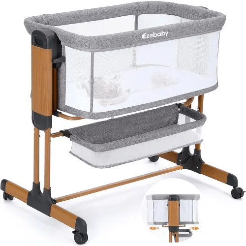 Ezebaby 3-in-1 Rocking Bassinet for Baby Adjustable Baby Bassinets Bedside Sleeper with Wheels Storage Basket and Mesh Sides for Newborn Infant