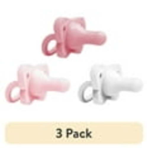 (3 pack) Dr. Brown's HappyPaci 100% Silicone Baby Pacifier 0-6m, BPA Free, White, Pink, Light Pink, 3 Pack