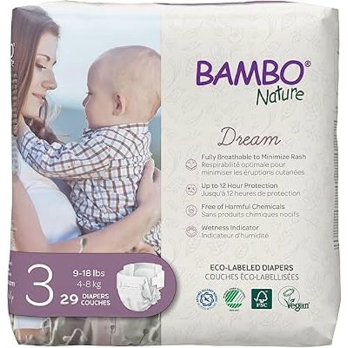 Bambo Nature Hypoallergenic Baby Diapers, Eco-Labelled Sustainable Diapers, Enhanced Leakage Protection, Totally Chlorine-free, Skin Friendly, and Super Absorbent - Size 3 (29 Count)