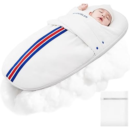 evoceler Baby Swaddle Sleep Sack - All-Season Swaddle with Temperature Monitor & Supportive Mattress, Organic Cotton Wearable Blanket, Soft and Breathable, Reduces Startle Reflex (6-12 Months, L)