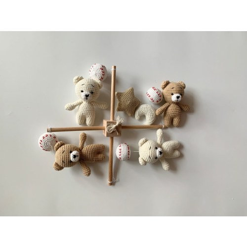 Crochet Teddy Bears With Baseball Baby Mobile, Little Cute Gift for Baby Shower . 100% Pure Handmade. - EtsyUSPaypalVisaMastercardDiscoverApple PayKlarnaGiftcard