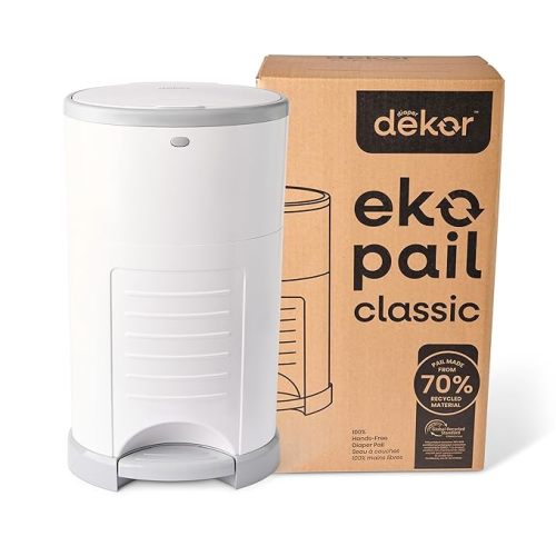 Diaper Dekor EKO Classic Diaper Pail, White | ONLY Eco-Friendly Diaper Pail Made with 70% Recycled Materials | Hands-Free: Step–Drop–Done | Cost-Effective Refill System
