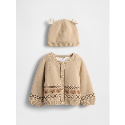Baby Sherpa-Lined Bear Cardigan Sweater Set