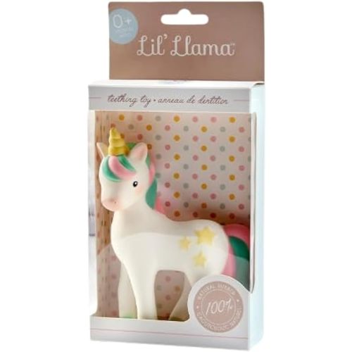 Lil' Llama Baby Teething Toys, Unicorn Teether for Toddler & Baby Boys and Girls, 100% Natural Rubber Squeaker, BPA-Free, Soothe Sore Itchy Gums & Teething Pain (Unicorn)